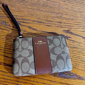 Coach Signature Corner Zip Wristlet, Khaki/Saddle